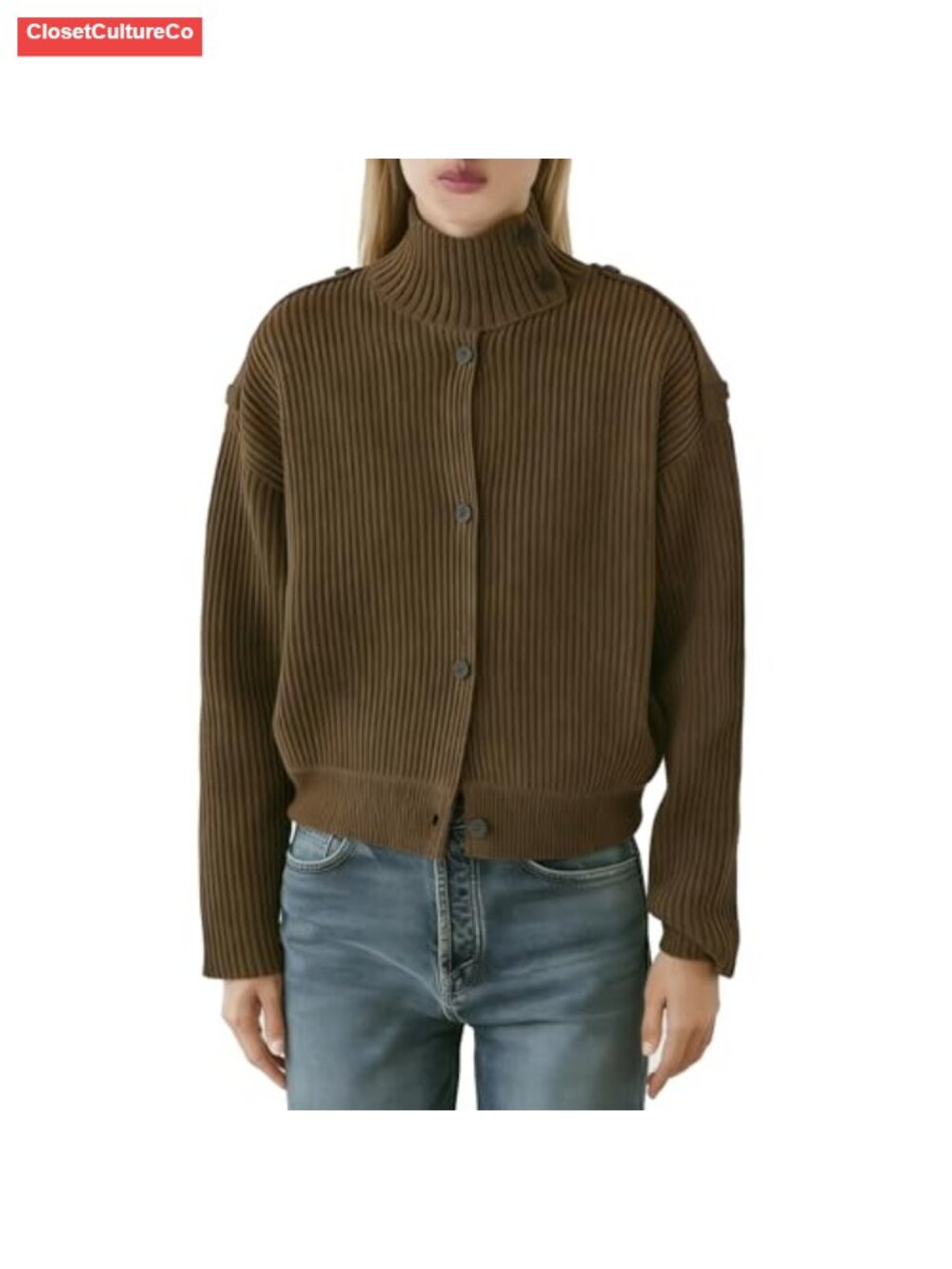 Women's Mock Neck Ribbed Knit Button Cardigan Sweater